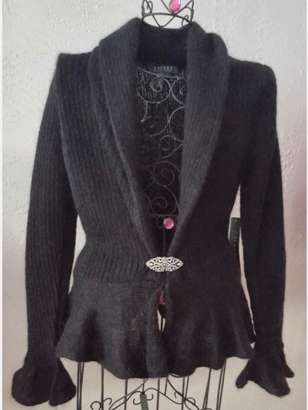 Ralph Lauren Mohair Sweater with Rhinestone clip